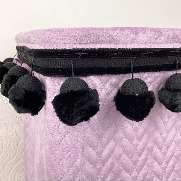 Lavender velvet chenille pom pom trim storage bin basket container - Picture 2 of 8
